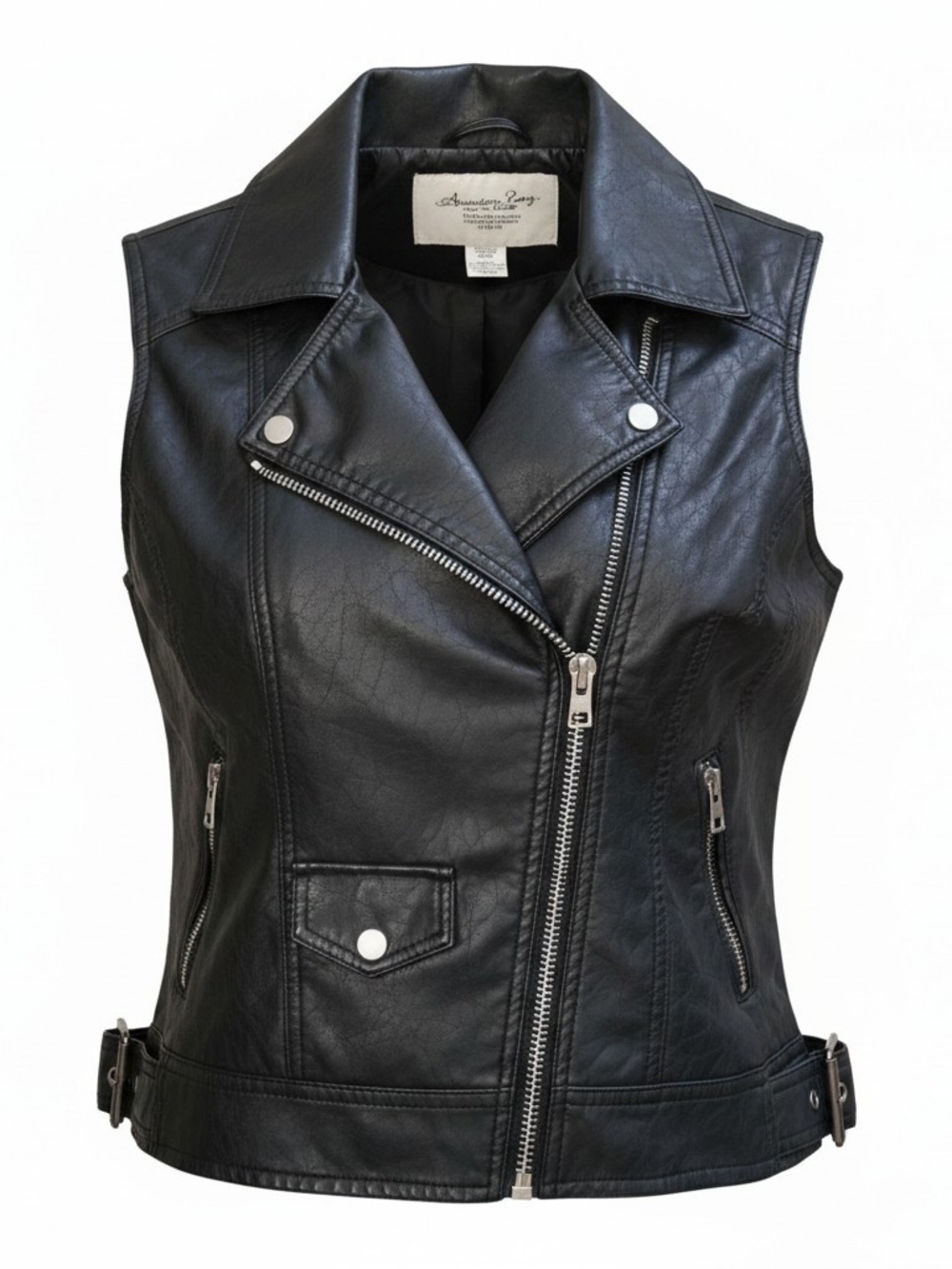 American Rag Black Faux Leather Moto Vest